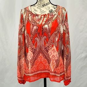 {Rose & Olive} Patterned tunic blouse tie strings tank top under